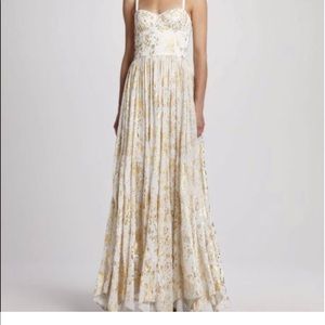 Alice + Olivia White and Gold Maxi Dress